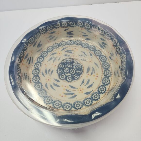 Temptations Presentable Ovenware Tara Old World Blue Scalloped Edge Pie Plate - Picture 8 of 8